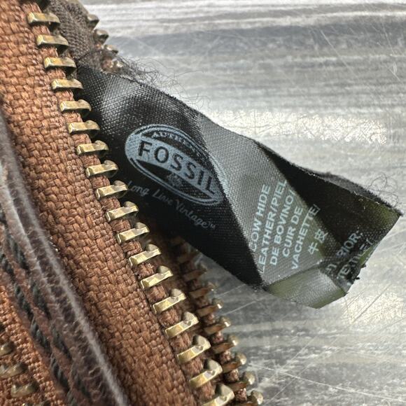 fossil coin purse Double Zip Gold Shimmer Brown Leather CP {QQ} - Picture 13 of 14